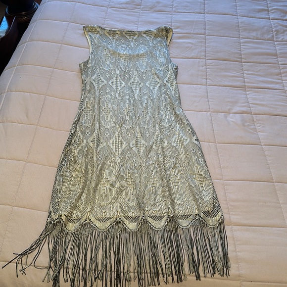 Venus beautiful fringed bottom silver with black party dress - Picture 4 of 6